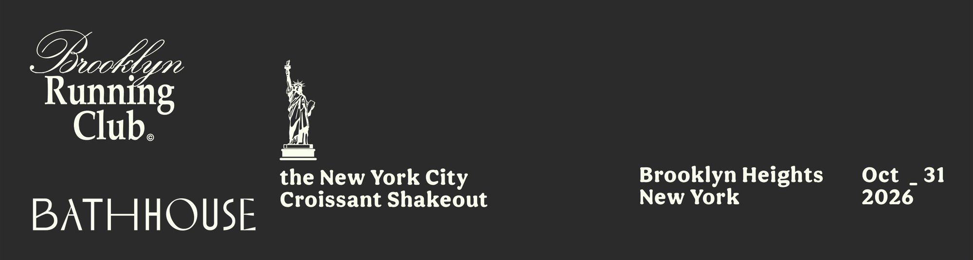 Chest print at full size: Brooklyn Running Club, Bathhouse, the New York City Croissant Shakeout, Brooklyn Heights New York, Oct 31 2026